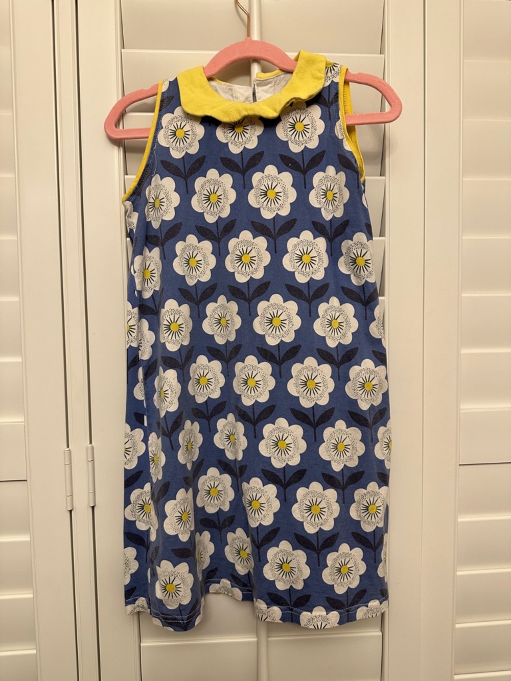 Amazon Girls' Blue Floral Dress with Yellow Collar